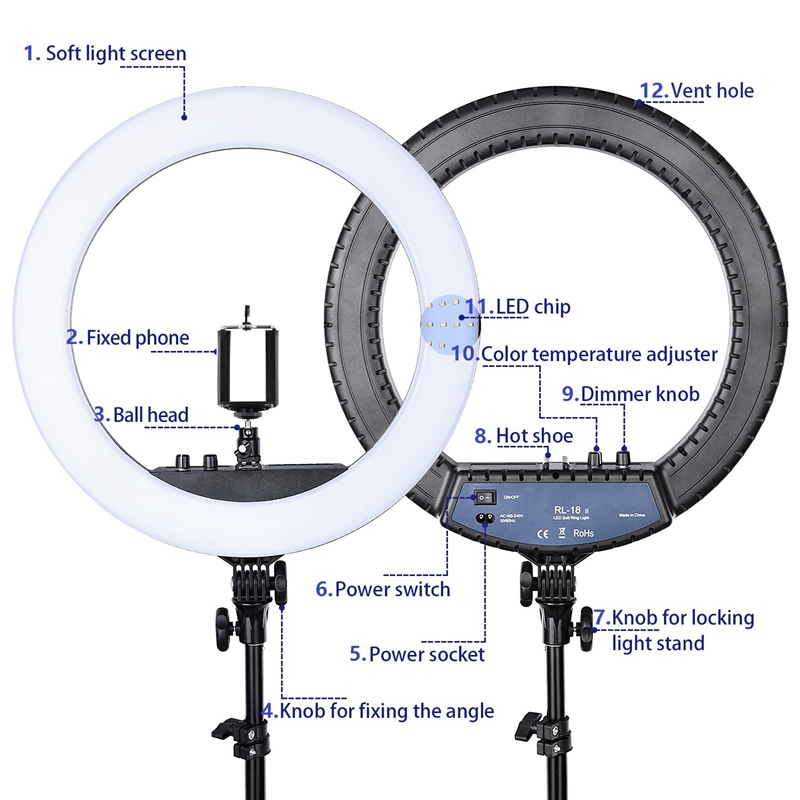 FOSOTO RL-18II Photographic Lighting 3200K-5600K 512 Led Ring Light Dimmable for Camera ,Makeup FOSOTO RL-18II Photographic Lighting 3200K-5600K 512 Led Ring Light Dimmable for Camera ,Makeup