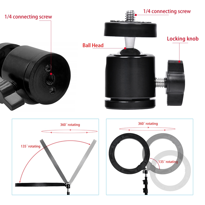 FOSOTO RL14-450 Video Light Dimmable LED Selfie Ring Light Photography Light with Phone Holder183CM tripod stand for Makeup Youtube