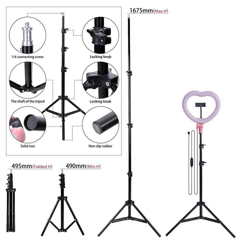 FOSOTO FT-X225 heart-shaped fill light 3200k-5600k beauty makeup light photography selfie ring light with tripod FOSOTO FT-X225 heart-shaped fill light 3200k-5600k beauty makeup light photography selfie ring light with tripod