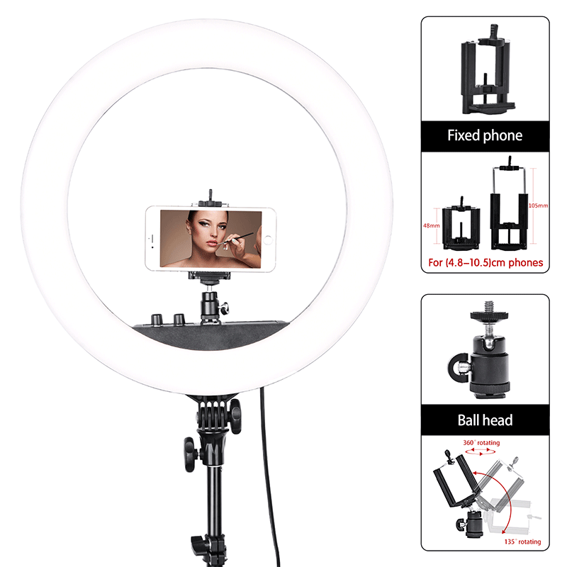 FOSOTO RL18II 55w 3200-5500k dimmable selfie led ring light with tripod stand for makeup, photography, camera video recording FOSOTO RL18II 55w 3200-5500k dimmable selfie led ring light with tripod stand for makeup, photography, camera video recording
