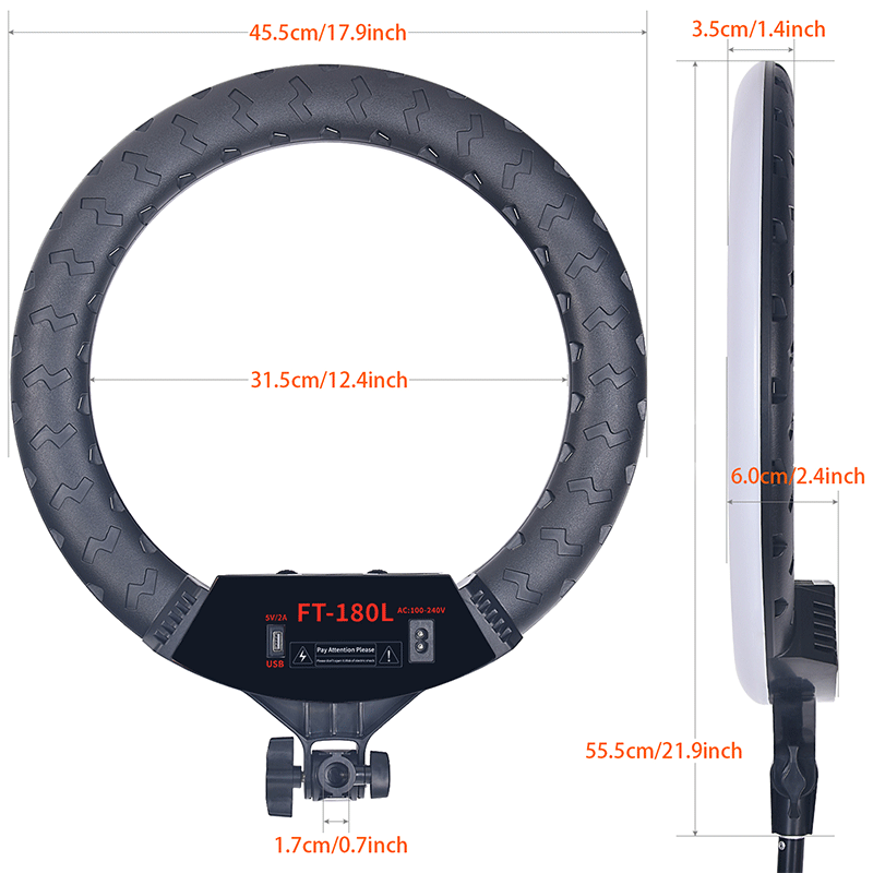 FOTOSO FT-180L/18inch 55W 3200-5600K LED Selfie Ring Light with 3 Phone Holder and 2M Tripod Stand for Makeup YouTube, TikTok, Camera lights FOTOSO FT-180L/18inch 55W 3200-5600K LED Selfie Ring Light with 3 Phone Holder and 2M Tripod Stand for Makeup YouTube, TikTok, Camera lights