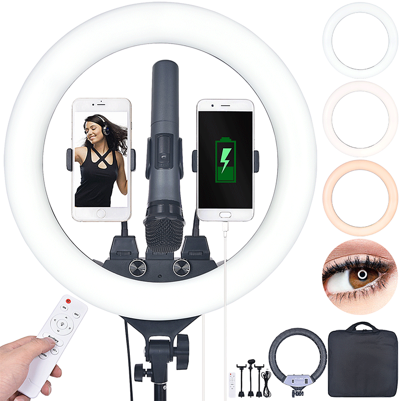 FOTOSO FT-180L/18inch 55W 3200-5600K LED Selfie Ring Light with 3 Phone Holder and 2M Tripod Stand for Makeup YouTube, TikTok, Camera lights FOTOSO FT-180L/18inch 55W 3200-5600K LED Selfie Ring Light with 3 Phone Holder and 2M Tripod Stand for Makeup YouTube, TikTok, Camera lights