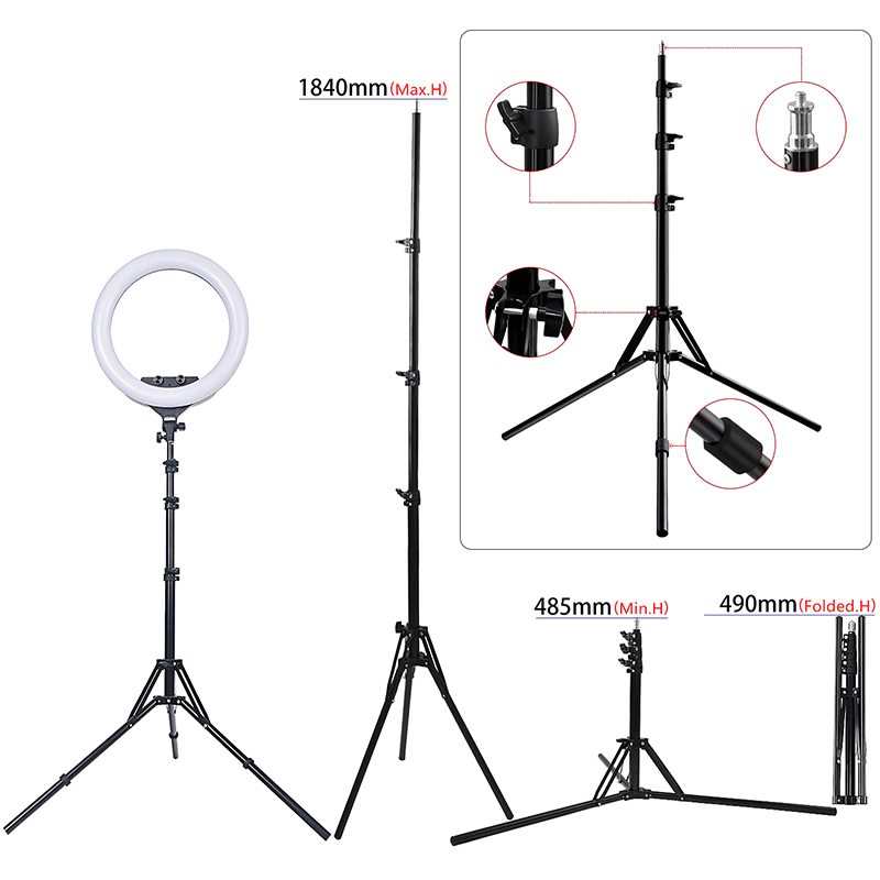 FOTOSO FT-180L/18inch 55W 3200-5600K LED Selfie Ring Light with 3 Phone Holder and 2M Tripod Stand for Makeup YouTube, TikTok, Camera lights FOTOSO FT-180L/18inch 55W 3200-5600K LED Selfie Ring Light with 3 Phone Holder and 2M Tripod Stand for Makeup YouTube, TikTok, Camera lights