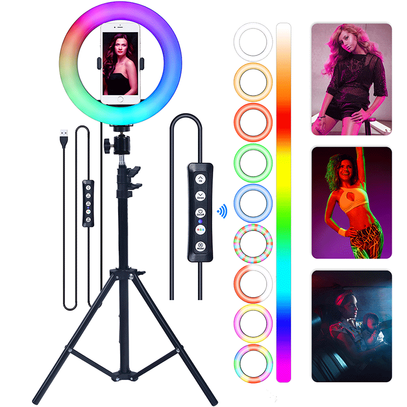 FOSOTO FT-20RGB 3200-5600K Portable phone holder LED Selfie Ring Light for Live, camera recording Makeup FOSOTO FT-20RGB 3200-5600K Portable phone holder LED Selfie Ring Light for Live, camera recording Makeup