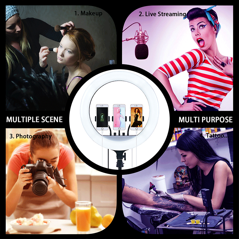 FOSOTO RL18 RGB 2700-6500K 55W LED Ring Light with Tripod phone Holder Video for TikTok, Photography, Makeup light FOSOTO RL18 RGB 2700-6500K 55W LED Ring Light with Tripod phone Holder Video for TikTok, Photography, Makeup light