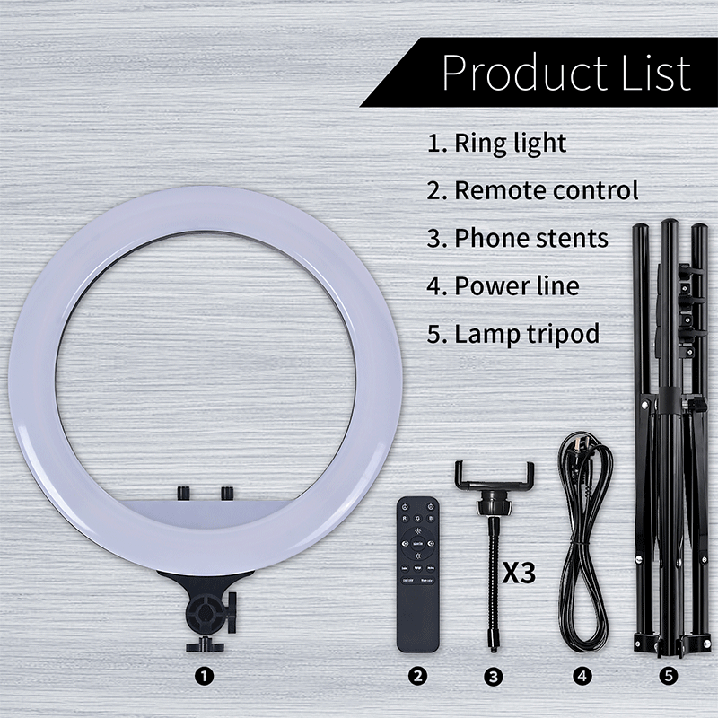 FOSOTO RL18 RGB 2700-6500K 55W LED Ring Light with Tripod phone Holder Video for TikTok, Photography, Makeup light FOSOTO RL18 RGB 2700-6500K 55W LED Ring Light with Tripod phone Holder Video for TikTok, Photography, Makeup light