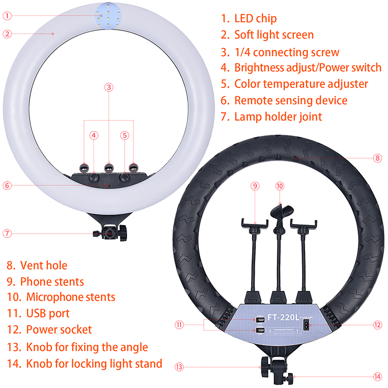 FOSOTO FT-220L/22inch 3200-5600K Selfie LED Ring Light with Tripod Video for TikTok, Makeup, Photography lights FOSOTO FT-220L/22inch 3200-5600K Selfie LED Ring Light with Tripod Video for TikTok, Makeup, Photography lights