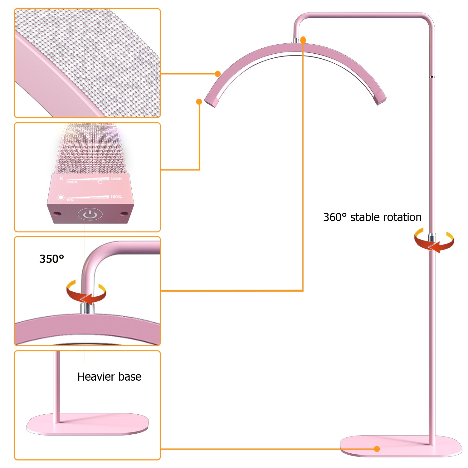 FOSOTO New 45W LED Moon Light Pink Lashes Light Half Ring Floor Lamp Led Lash Light for Tattoo Beauty Salon Eyelash Makeup Lamps