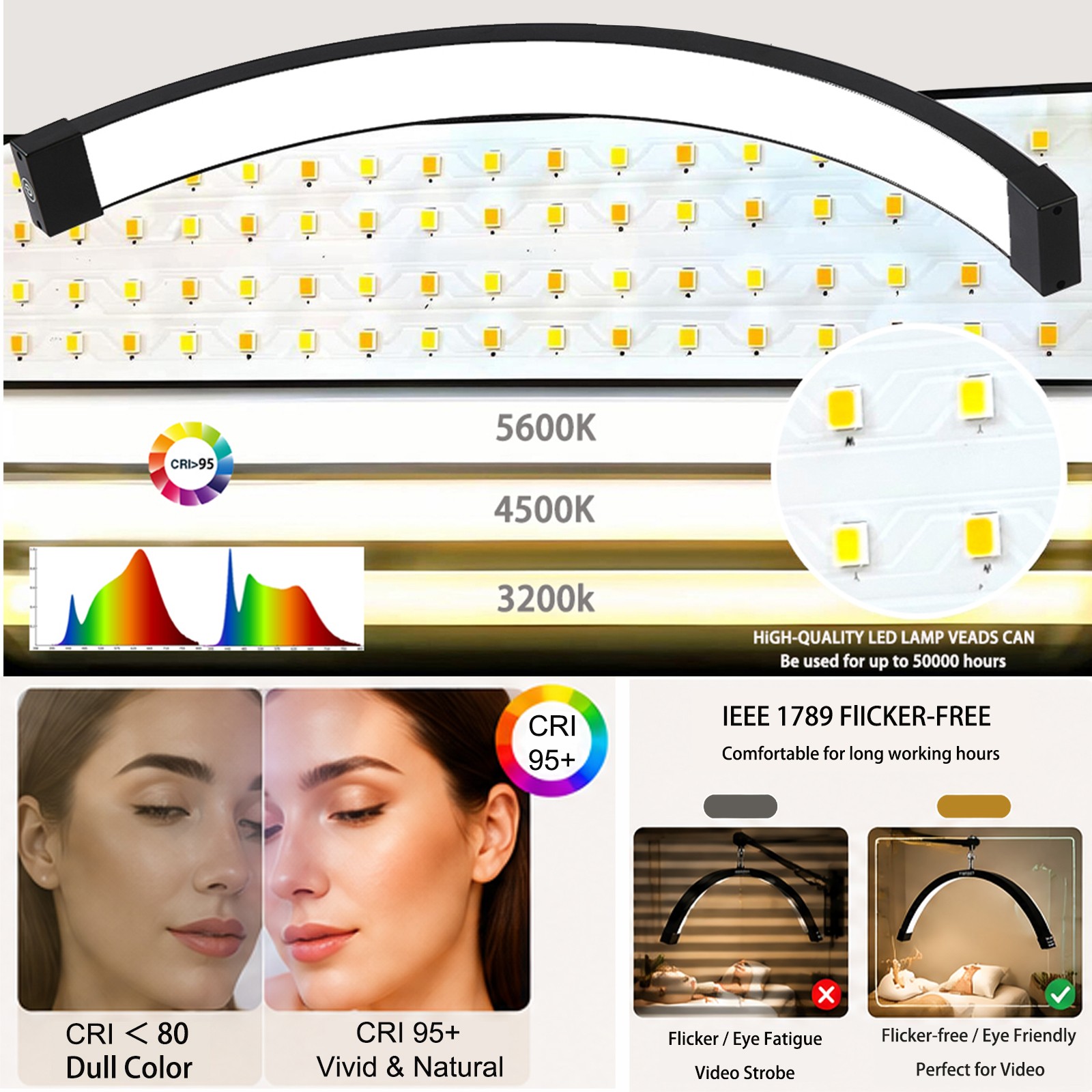 Ceiling-Mounted Retractable Half Moon Light, Telescopic LED Beauty Salon Lamp Ceiling-Mounted Retractable Half Moon Light, Telescopic LED Beauty Salon Lamp