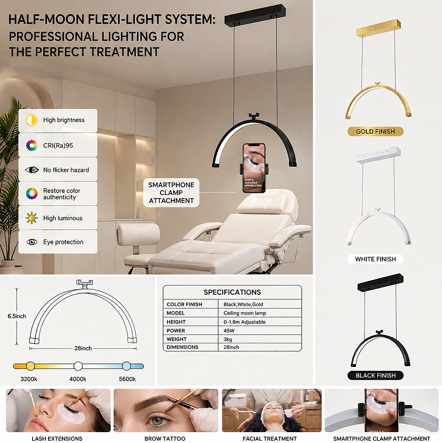 Ceiling-Mounted Retractable Half Moon Light, Telescopic LED Beauty Salon Lamp Ceiling-Mounted Retractable Half Moon Light, Telescopic LED Beauty Salon Lamp
