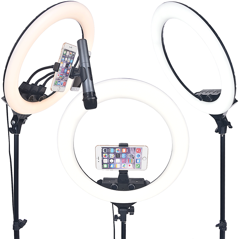 FOSOTO FT-180L/18inch 55W 3200-5600K LED video Light  with 3 Phone Holder and 2M Tripod Stand for Makeup YouTube, TikTok, Camera lights
