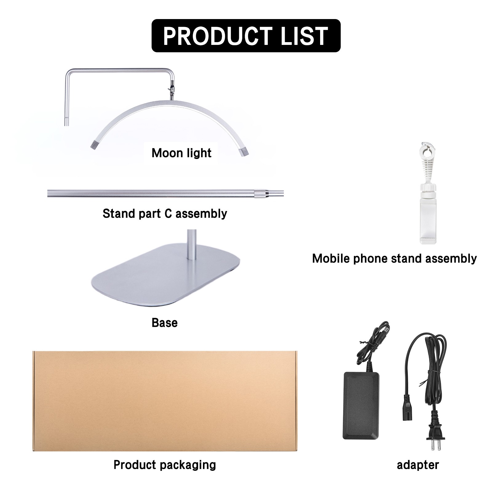 fosoto 45w ft-y16 crystal multifunctional LED Half Moon Lash Light Floor Lamp for Eyelash Extensions, Estheticians & Beauty Salon