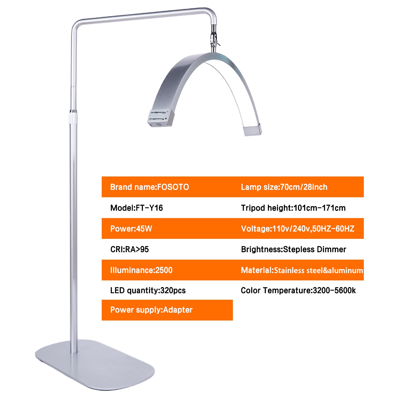 fosoto ft-y16-1 multifunctional OEM LED Half Moon Lash Light Floor Lamp for Eyelash Extensions & Beauty Salon