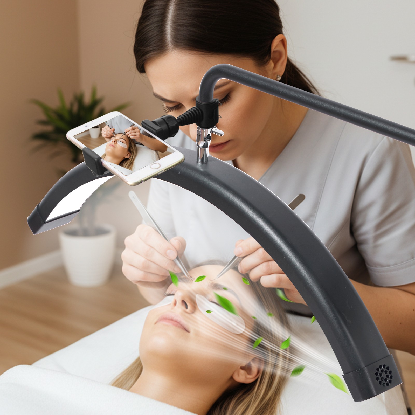 Professional LED Half Moon Lash Light with Cooling Fan & Phone Holder