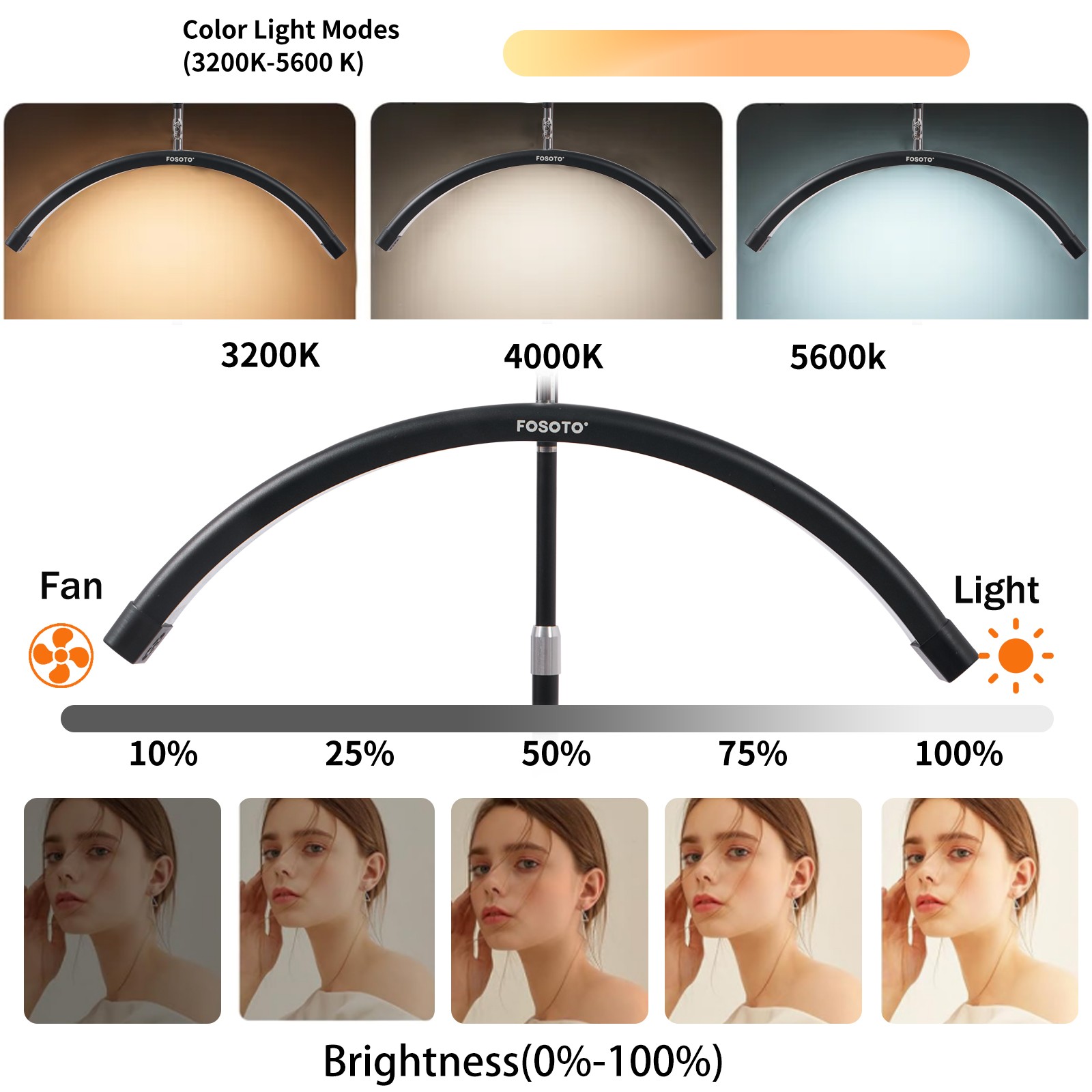 Professional LED Half Moon Lash Light with Cooling Fan & Phone Holder