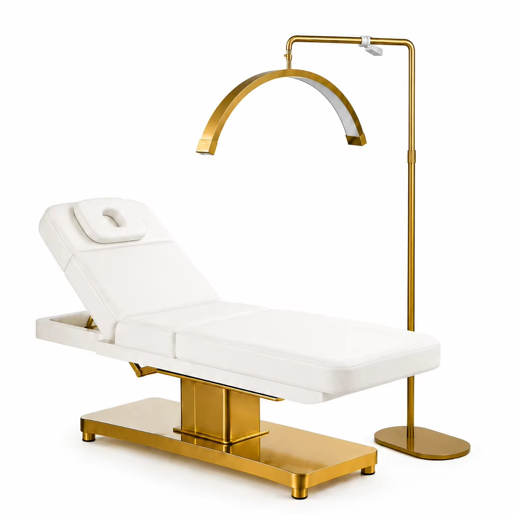 Luxury Stainless Steel Gold LED Half Moon Lash Light for Premium Beauty Salons