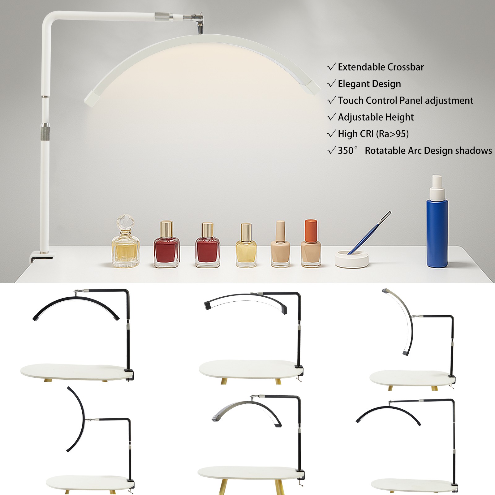 Extendable Arch LED Beauty Work Light with Adjustable Arm for Professional Nail Salon & Beauty Workspace