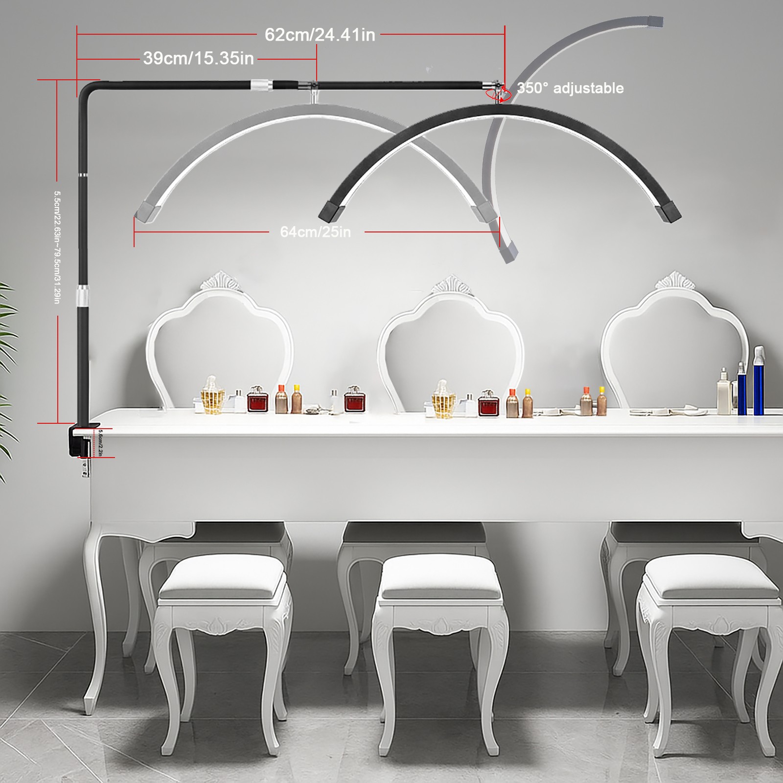 Extendable Arch LED Beauty Work Light with Adjustable Arm for Professional Nail Salon & Beauty Workspace
