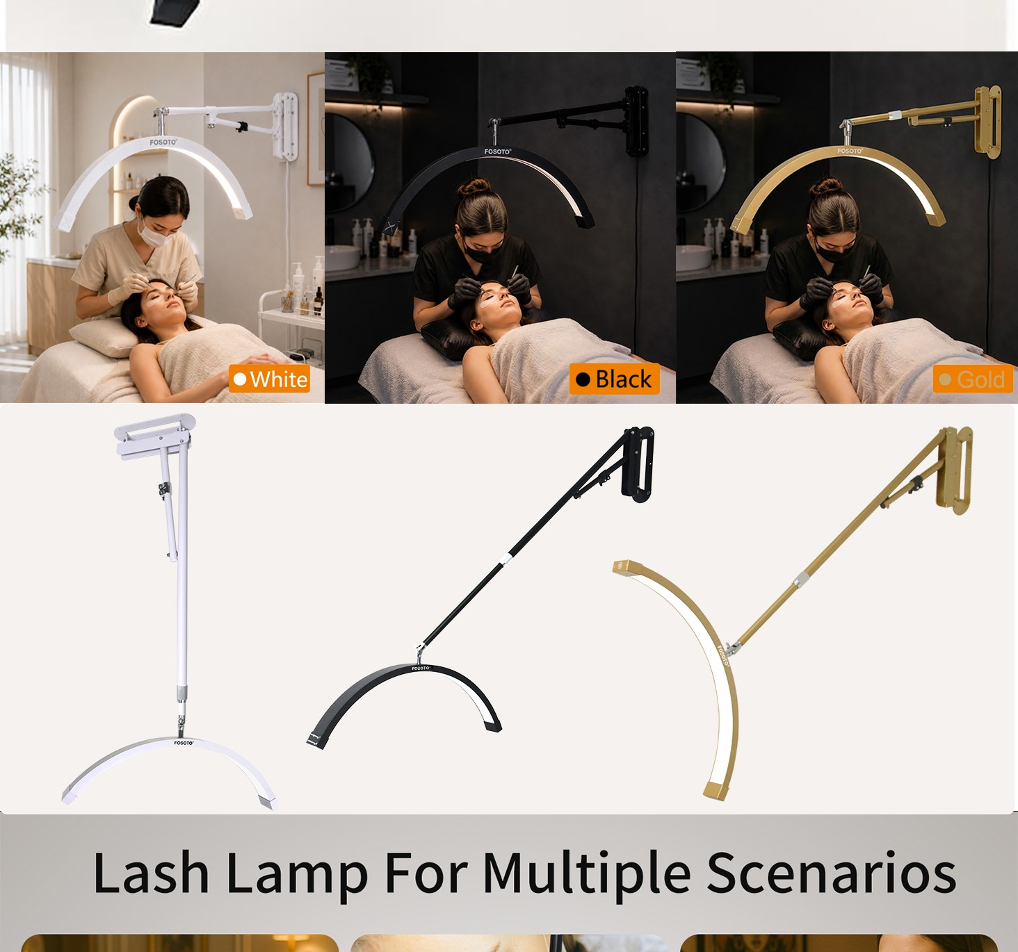 Luxury Golden Wall Mounted Moon Light for Beauty Salon Lash Extension Facial Treatment