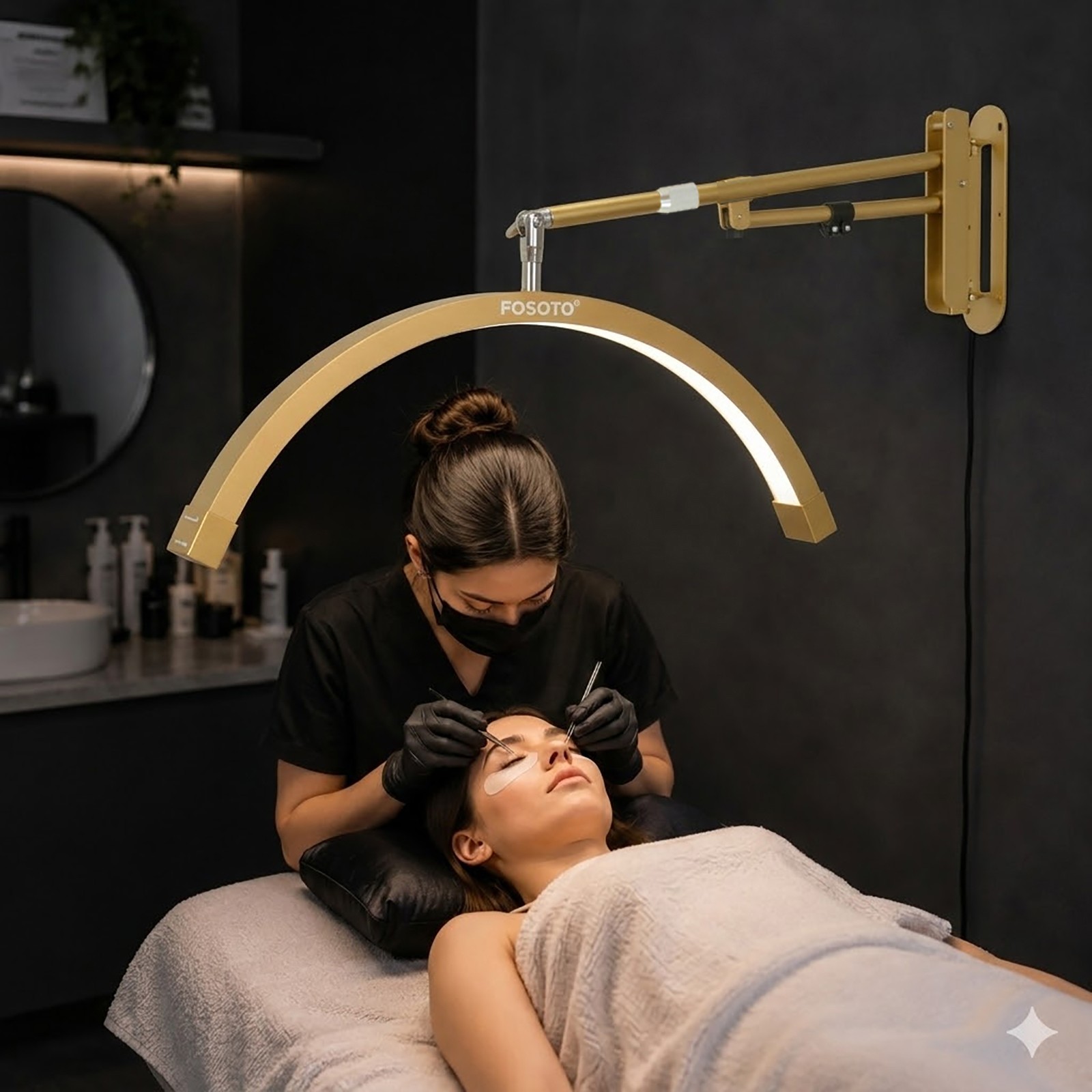 Luxury Golden Wall Mounted Moon Light for Beauty Salon Lash Extension Facial Treatment